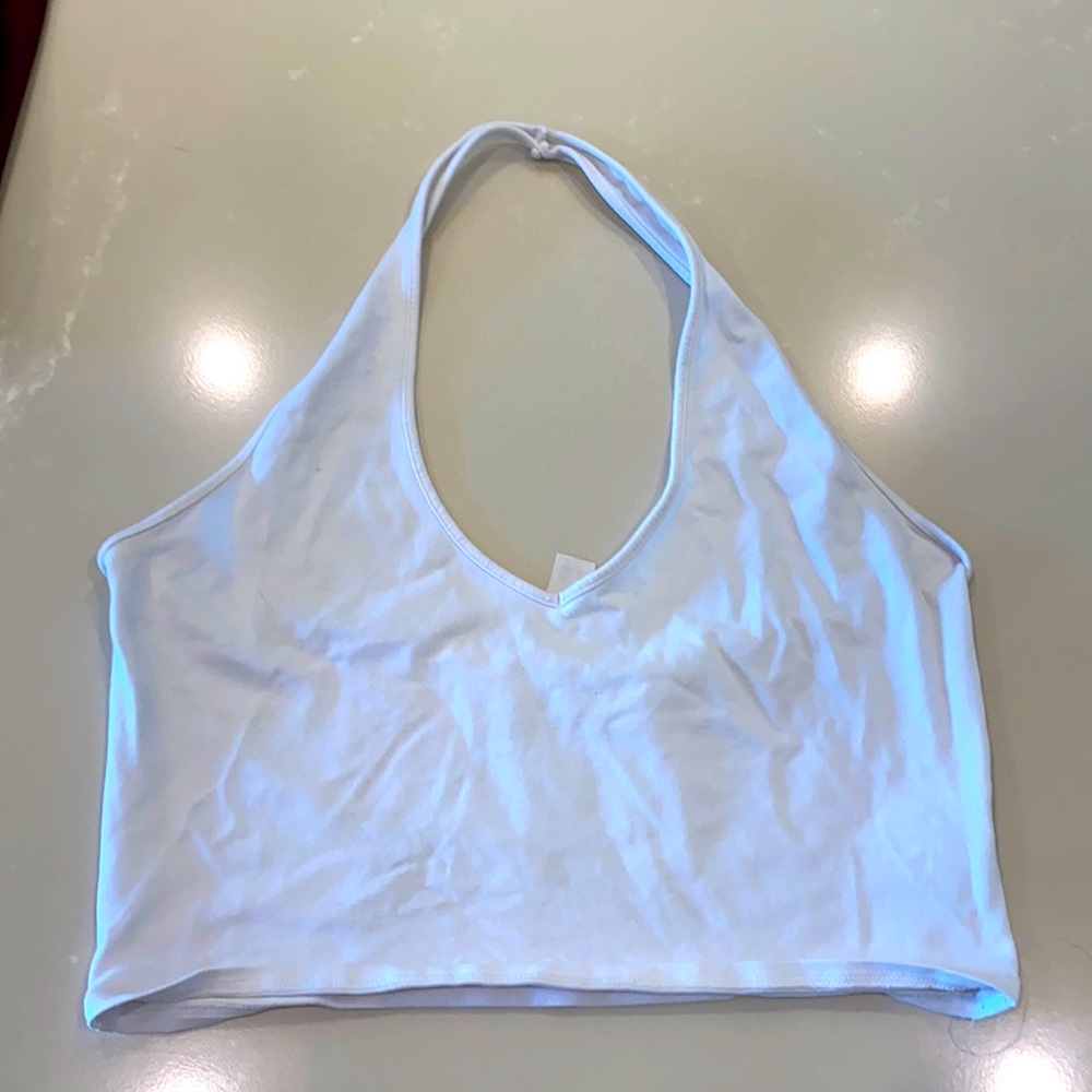 Express White Halter Crop